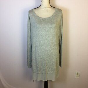 NWT DG2 Diane Gilman Sweater Tunic Knit Top XL Womans Gray Hi-Lo Hem Long Sleeve